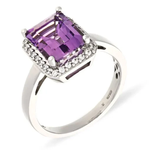 Amethyst-Ring Silber rhodiniert