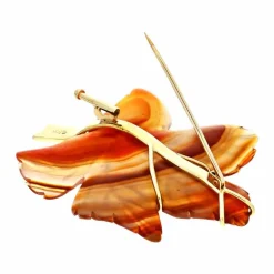Bänderachat-Brosche Gelbgold