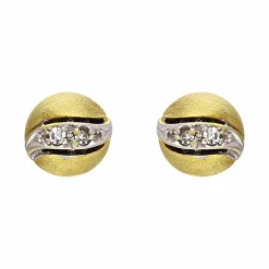Diamant-Ohrstecker Gelbgold teil-rhodiniert
