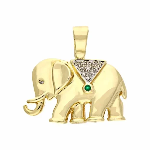 Edelstein-Anhänger Elefant Gelbgold teil-rhodiniert