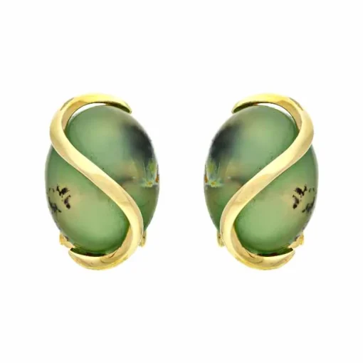 Nephrit-Jade Ohrclips Gelbgold