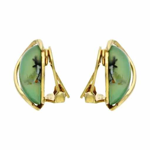 Nephrit-Jade Ohrclips Gelbgold
