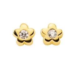 Ohrstecker "Blume" in Gelbgold mit Zirkonia