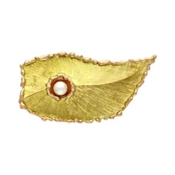 Perl-Brosche 'Blatt' Bicolor
