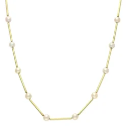 Perl-Röhrchen-Kette 'endlos' Gelbgold