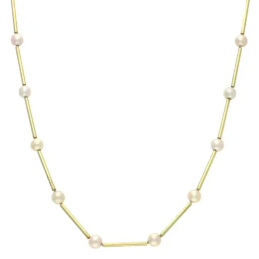 Perl-Röhrchen-Kette 'endlos' Gelbgold
