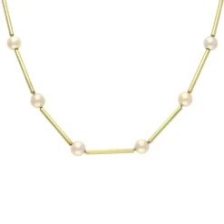 Perl-Röhrchen-Kette 'endlos' Gelbgold