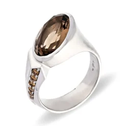 Rauchquarz-Ring Weißgold
