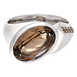 Rauchquarz-Ring Weißgold