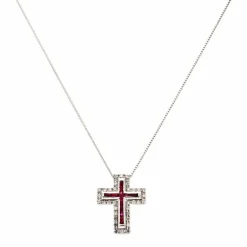 Rubin-Kette mit Kreuzanhänger Weißgold