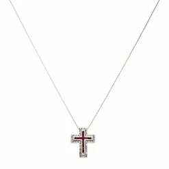 Rubin-Kette mit Kreuzanhänger Weißgold