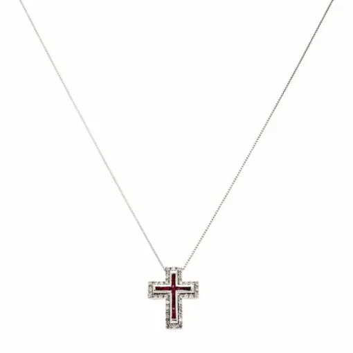 Rubin-Kette mit Kreuzanhänger Weißgold