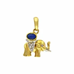 Saphir-Anhänger 'Elefant' Gelbgold teil-rhodiniert