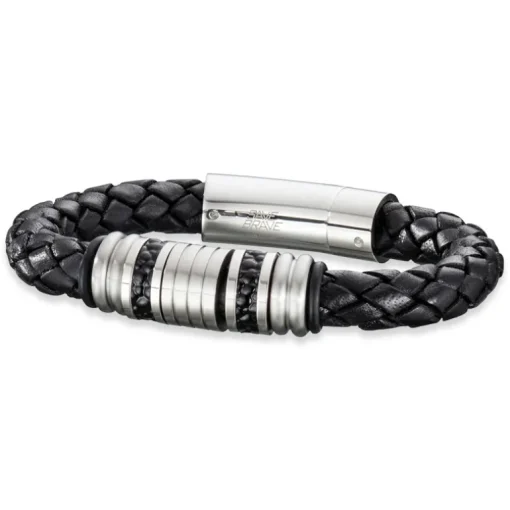 Save Brave, Armband Leder/Edelstahl silber, 19 cm