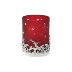 Teelichtglas Rentier in Rot