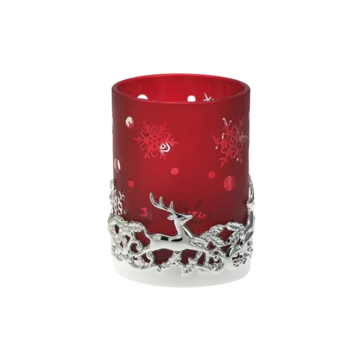 Teelichtglas Rentier in Rot