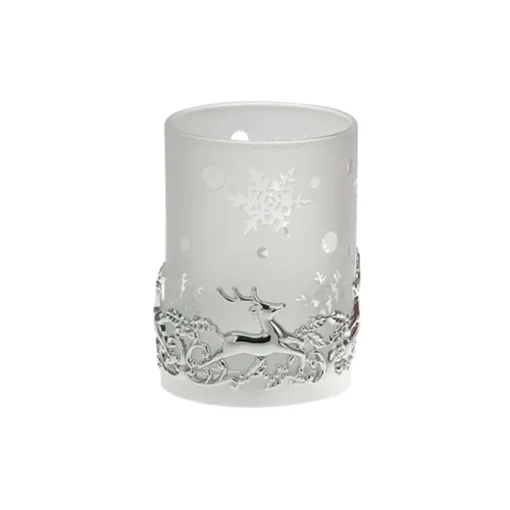 Teelichtglas Rentier in Weiß